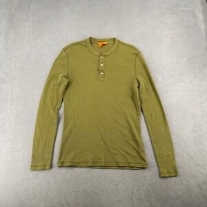 Joe Fresh Mens Small Olive Green Ribbed Long Sleeve Henley Shirt Thermal Style